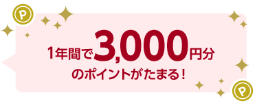 1年間で3,000円分のポイントがたまる！