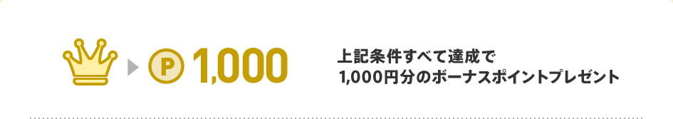 上記条件すべて達成で1,000円分のボーナスポイントプレゼント