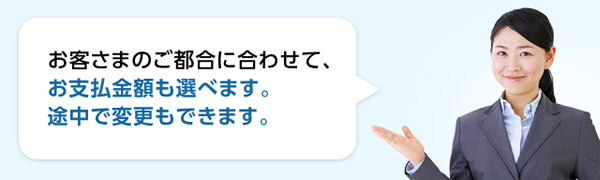 お客さまのご都合に合わせて、お支払金額も選べます。 途中で変更もできます。